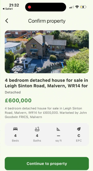 Confirm property: a listing loaded into ViewAssist